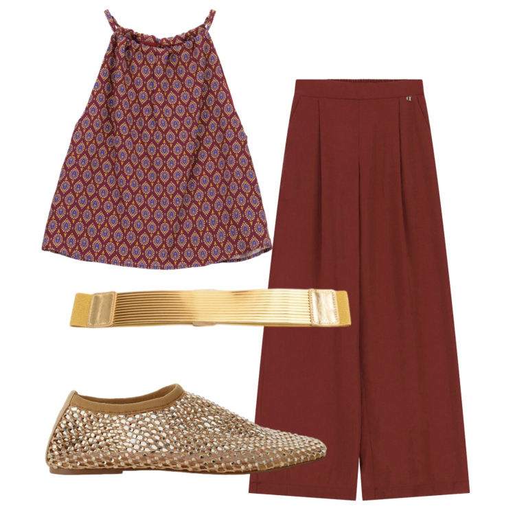 Outfit donna - Total look #2445445. Stile Casual chic per Serata fuori. Abbinamento con ballerine, top, pantaloni a palazzo, cinture.