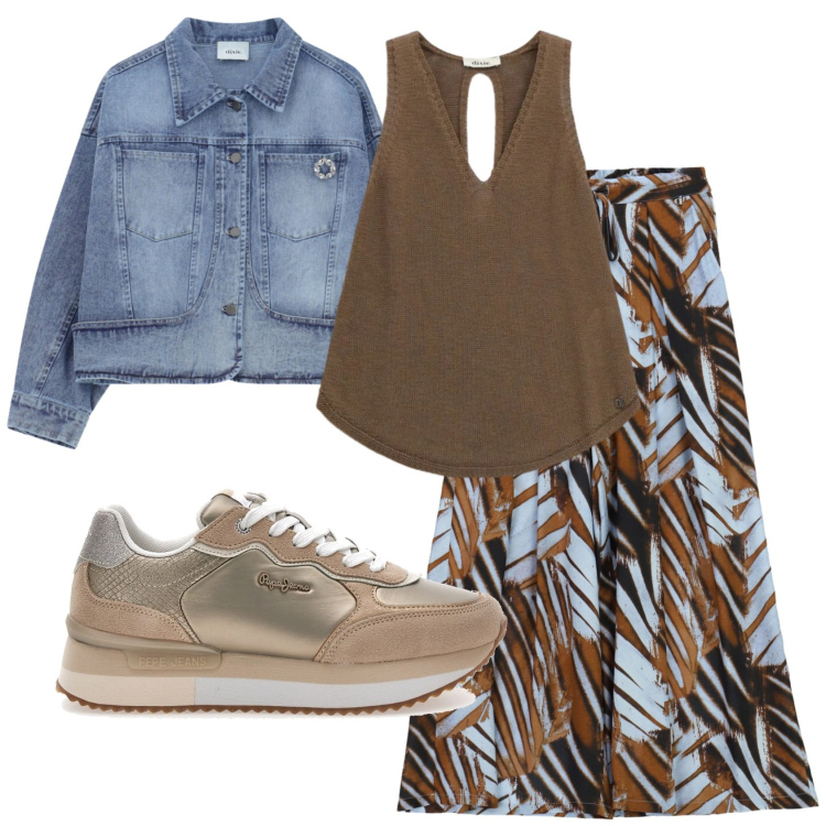 Outfit donna - Total look #2445447. Stile Casual per Tutti i giorni. Abbinamento con pantaloni a palazzo, blazer, top, sneakers.