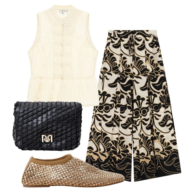 Outfit donna - Total look #2445451. Stile Bon Ton per Serata fuori. Abbinamento con borse a tracolla, ballerine, pantaloni a palazzo, top.