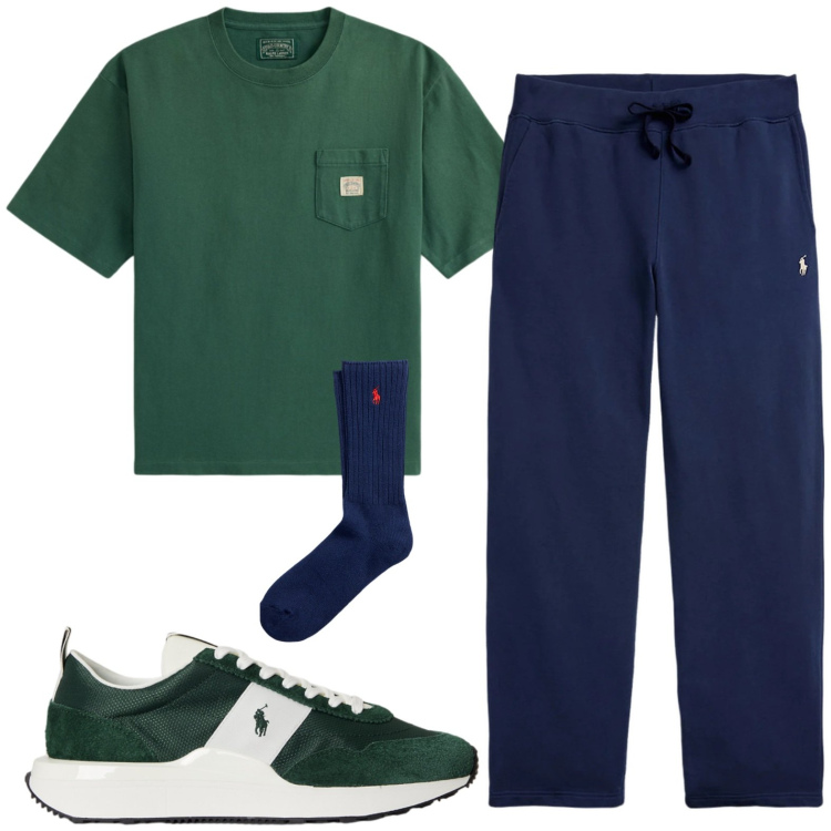Outfit uomo - Total look #2445458. Stile Casual per Tutti i giorni. Abbinamento con calzini, pantaloni, t-shirt, sneakers.