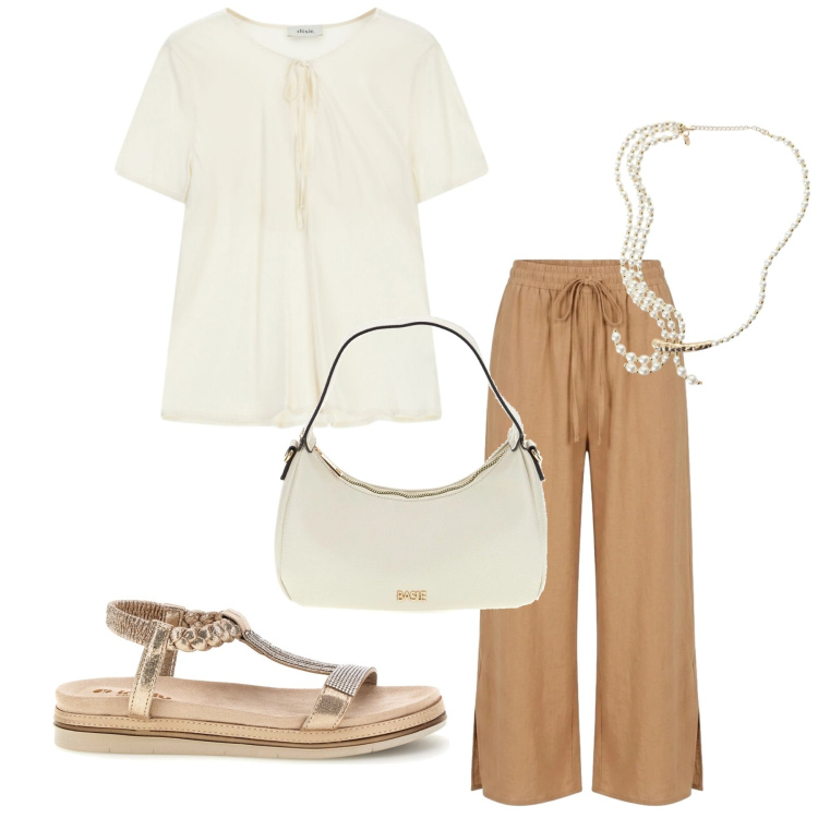 Outfit donna - Total look #2445525. Stile Basic per Ufficio. Abbinamento con collane, top, pantaloni, borse a tracolla, sandali.