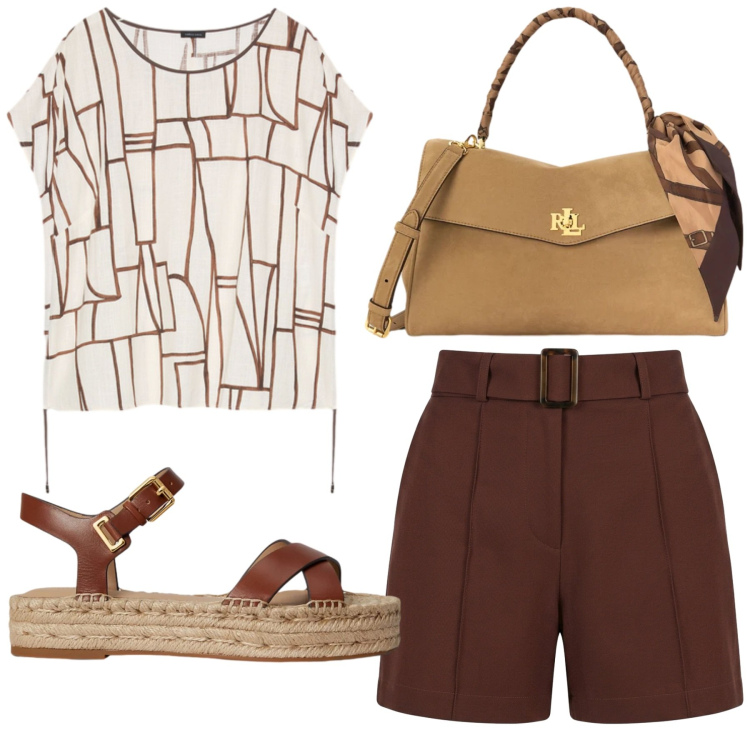 Outfit donna - Total look #2445526. Stile Etnico per Tutti i giorni. Abbinamento con shorts, t-shirt, espadrillas, borse a mano.
