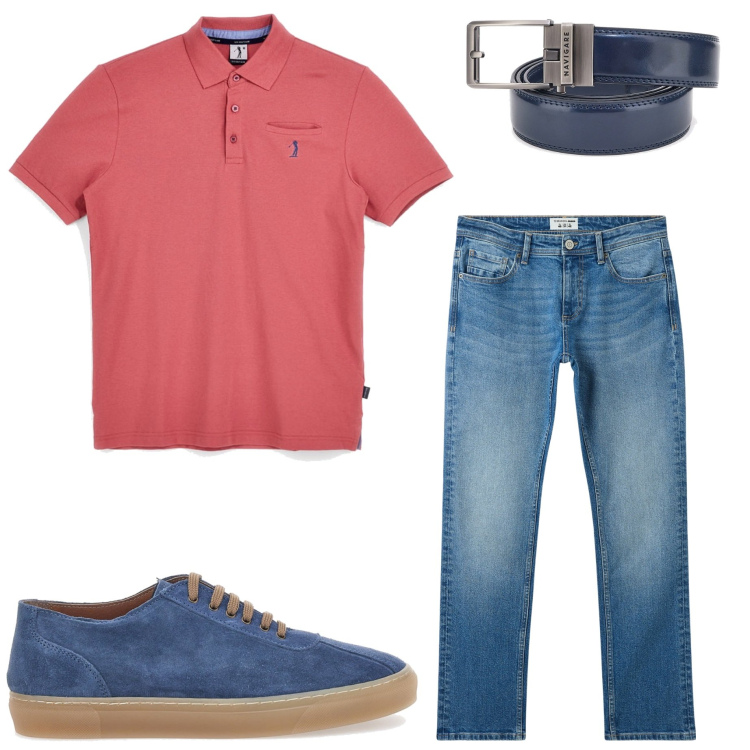 Outfit uomo - Urban estivo. Stile Urban per Ufficio. Abbinamento con jeans, sneakers, cinture, polo.