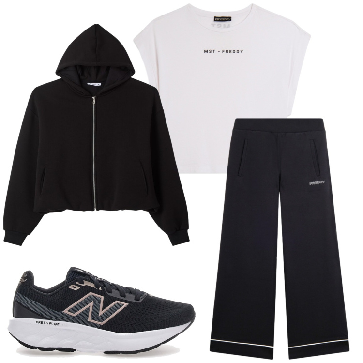 Outfit donna - Alpine Altitude. Stile Casual per Tutti i giorni. Abbinamento con felpe con cappuccio, pantaloni, t-shirt, scarpe sportive.