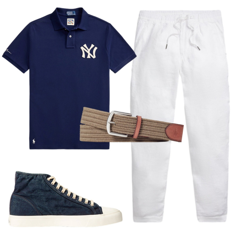 Outfit uomo - Total look #2445578. Stile Trendy per Ufficio. Abbinamento con sneakers, cinture, polo, pantaloni.