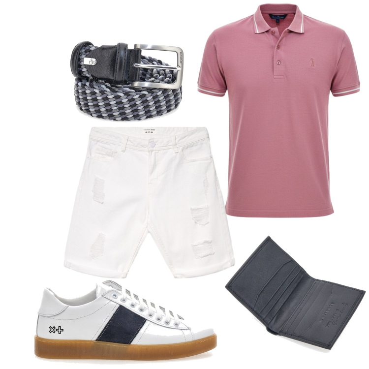 Outfit uomo - Total look #2445582. Stile Casual per Mare. Abbinamento con bermuda, cinture, sneakers, polo, portafogli.