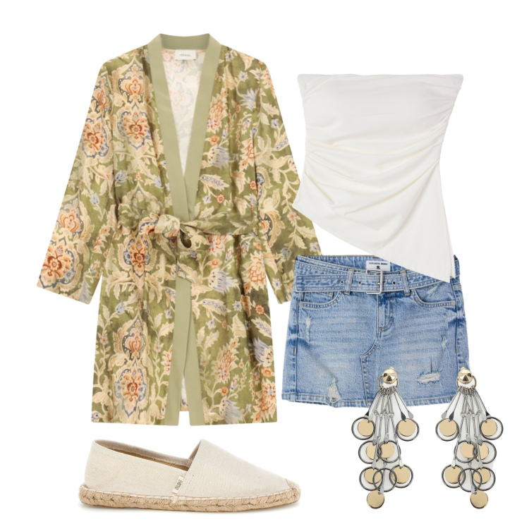 Outfit donna - Agosto. Stile Trendy per Tutti i giorni. Abbinamento con minigonne, top, orecchini, cappotti, espadrillas.