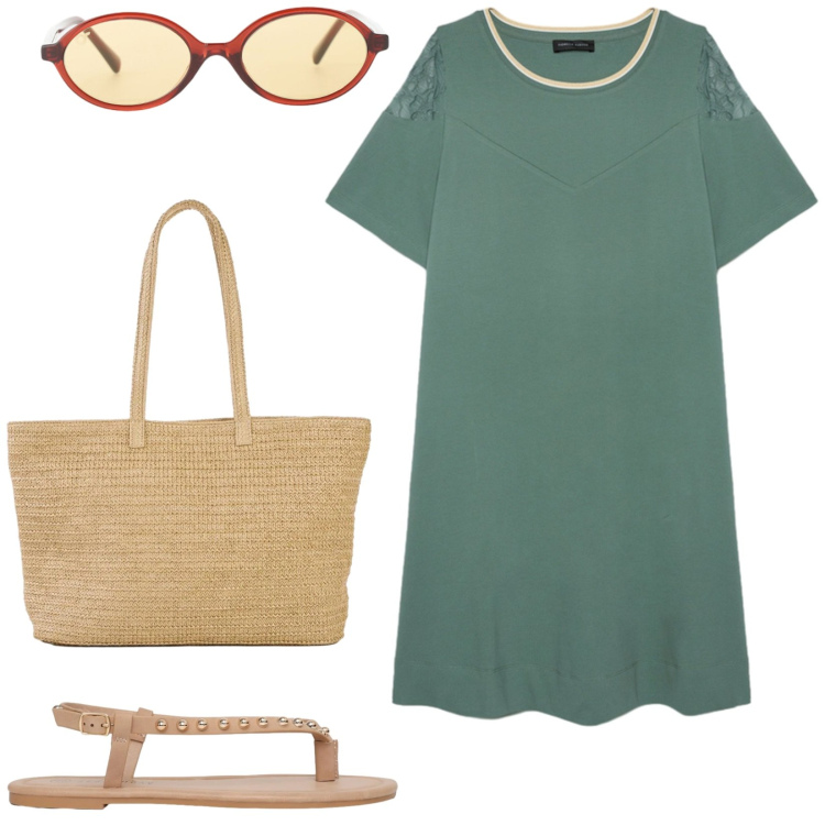 Outfit donna - Total look #2445699. Stile Basic per Tutti i giorni. Abbinamento con shopping bag, ciabatte, occhiali da sole, vestiti corti.