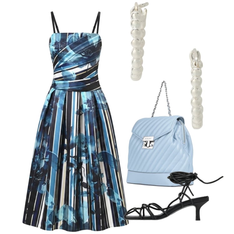 Outfit donna - Cerimonia. Stile Chic per Cerimonia. Abbinamento con zaini, sandali col tacco, vestiti midi/longuette, orecchini.