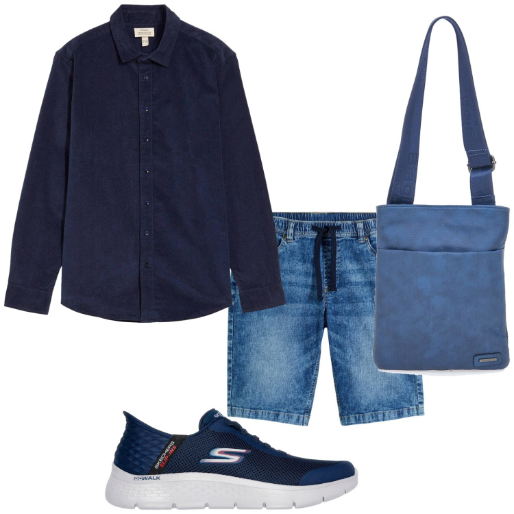 Outfit uomo - Total look #2445709. Stile Casual per Tutti i giorni. Abbinamento con bermuda, camicie, portafogli, scarpe sportive.