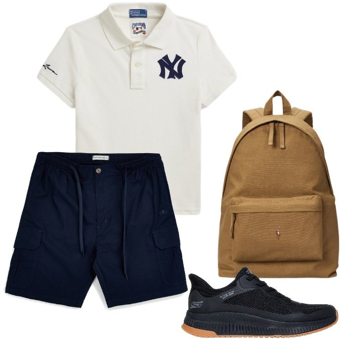 Outfit uomo - Total look #2445754. Stile Casual per Tutti i giorni. Abbinamento con borse sportive, polo, shorts, sneakers.