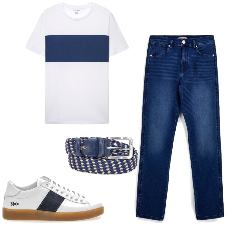 Outfit uomo - Total look #2445761. Stile Casual per Tutti i giorni. Abbinamento con t-shirt, cinture, sneakers, jeans.