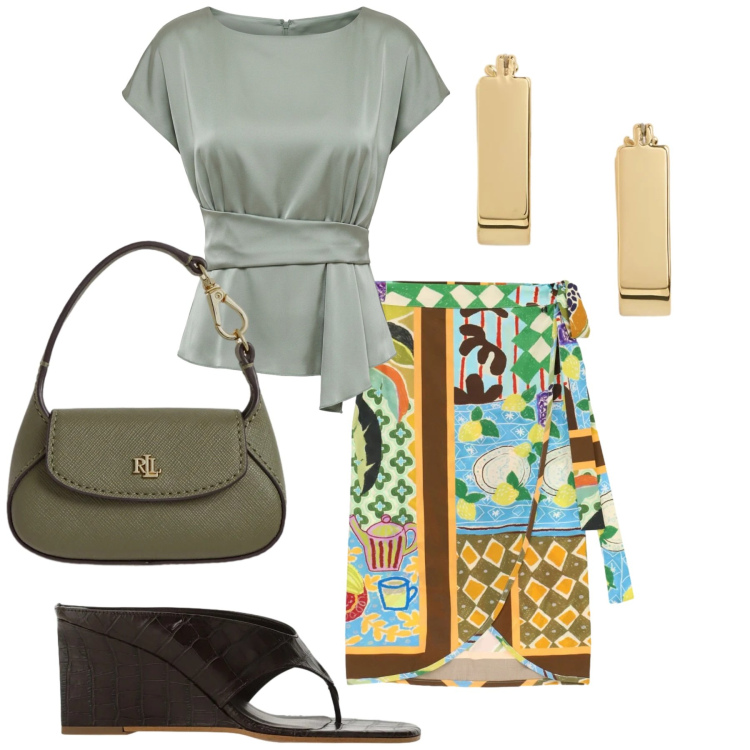 Outfit donna - Total look #2445794. Stile Trendy per Serata fuori. Abbinamento con bluse, sandali, gonne longuette, borse a mano, orecchini.