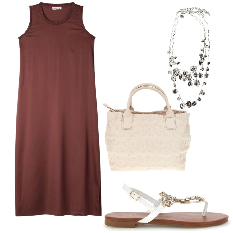 Outfit donna - Total look #2445796. Stile Minimal per Tutti i giorni. Abbinamento con vestiti midi/longuette, collane, borse a mano, sandali gioiello.