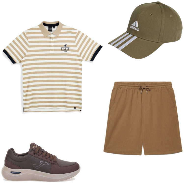 Outfit uomo - Total look #2445806. Stile Casual per Sport. Abbinamento con shorts, cappelli con visiera, polo, sneakers.