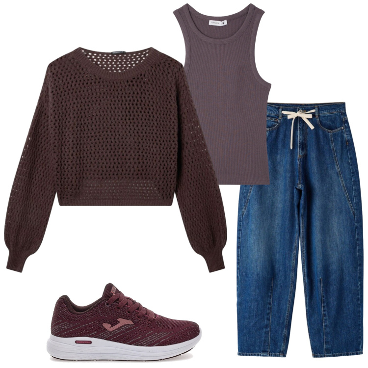Outfit donna - Alpine Altitude. Stile Casual per Tutti i giorni. Abbinamento con jeans, maglieria, canottiere, scarpe sportive.