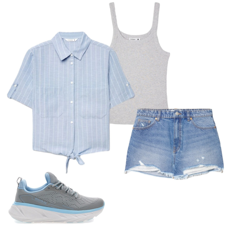 Outfit donna - Alpine Altitude. Stile Casual per Tutti i giorni. Abbinamento con camicie a manica corta, shorts, canottiere, scarpe sportive.