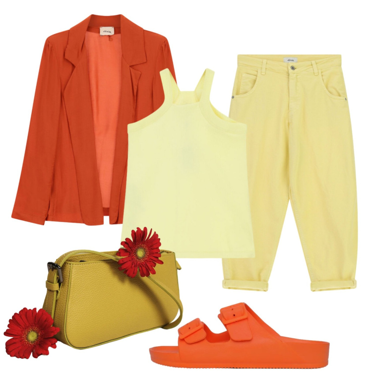Outfit donna - Total look #2445823. Stile Urban per Ufficio. Abbinamento con ciabatte, blazer, pantaloni, borse a spalla, top.