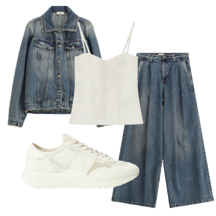 Outfit donna - Total look #2445847. Stile Casual per Tutti i giorni. Abbinamento con jeans, blazer, top, sneakers.