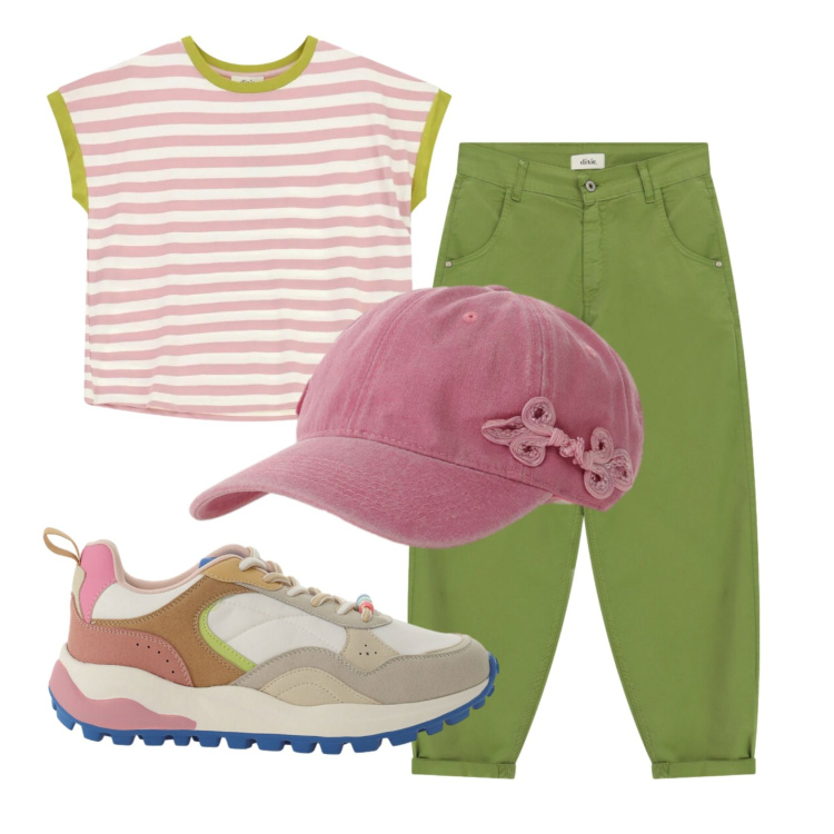 Outfit donna - Total look #2445921. Stile Urban per Tutti i giorni. Abbinamento con sneakers, cappelli, pantaloni, top.