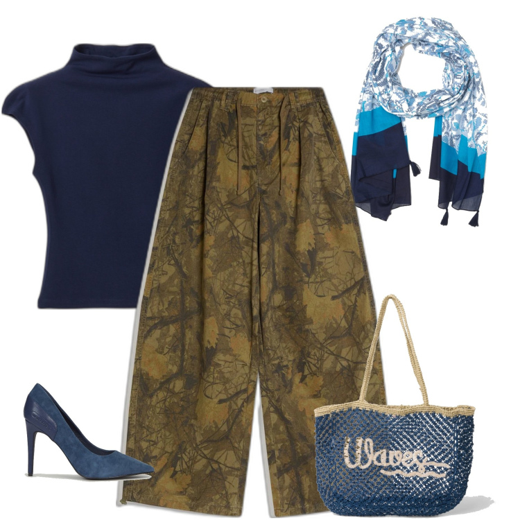 Outfit mujer - Casual #6952. Estilo Casual para Todos los días. Combinación con pantalones cargo, mochilas, camiseta, salones, bufandas.