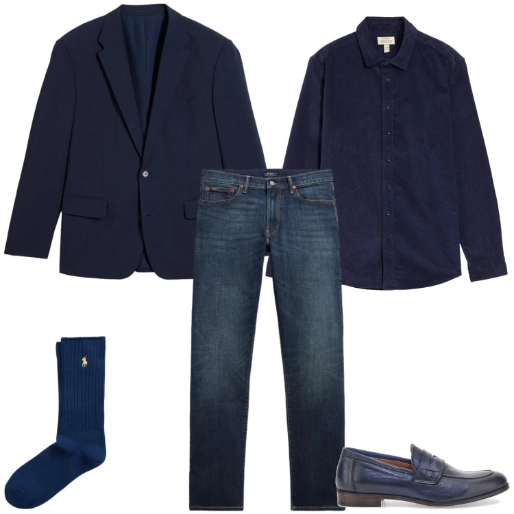Outfit uomo - Total look #2445974. Stile Casual per Ufficio. Abbinamento con camicie, giacche, calzini, jeans, scarpe stringate.