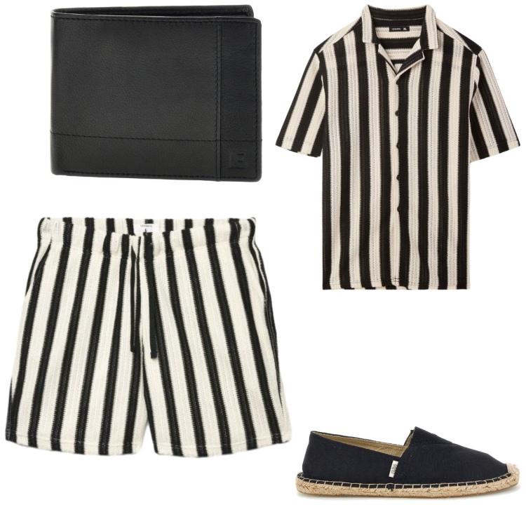 Outfit uomo - Resort mood. Stile Casual per Tutti i giorni. Abbinamento con camicie a manica corta, pantaloni corti, portafogli, espadrillas.