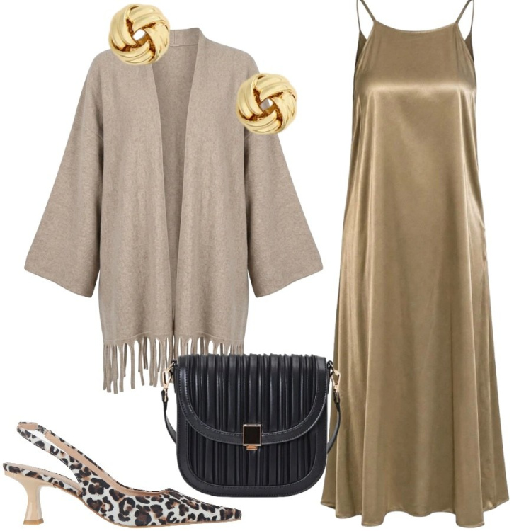 Outfit donna - Total look #2445998. Stile Glamour per Serata fuori. Abbinamento con décolleté, borse a tracolla, vestiti lunghi, kimono, orecchini.