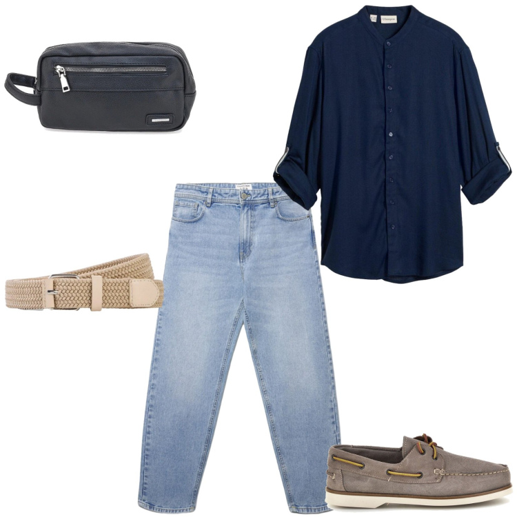 Outfit uomo - Total look #2445999. Stile Casual per Ufficio. Abbinamento con camicie, cinture, jeans, borse sportive, scarpe stringate.