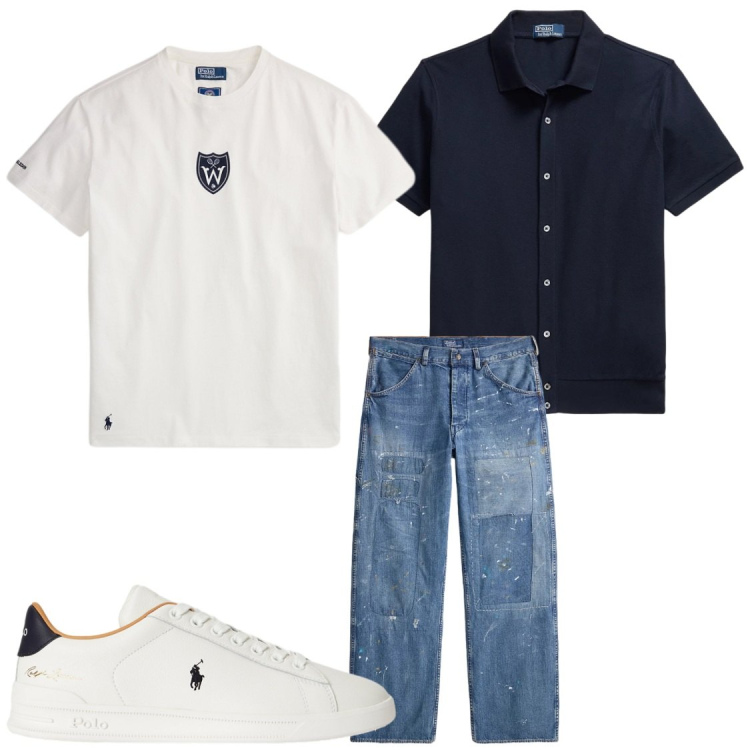 Outfit uomo - Camicie aperte. Stile Trendy per Serata speciale. Abbinamento con t-shirt, sneakers, jeans, camicie a manica corta.