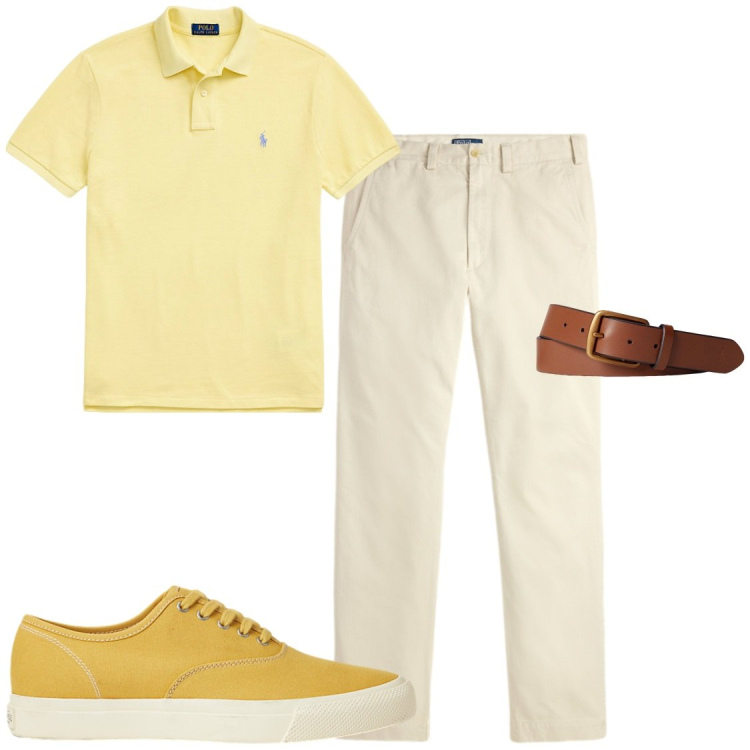 Outfit uomo - Sfumature. Stile Trendy per Serata speciale. Abbinamento con cinture, polo, sneakers, pantaloni.