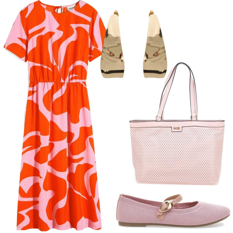 Outfit donna - Total look #2446026. Stile Chic per Tutti i giorni. Abbinamento con vestiti midi/longuette, orecchini, ballerine, borse a spalla.