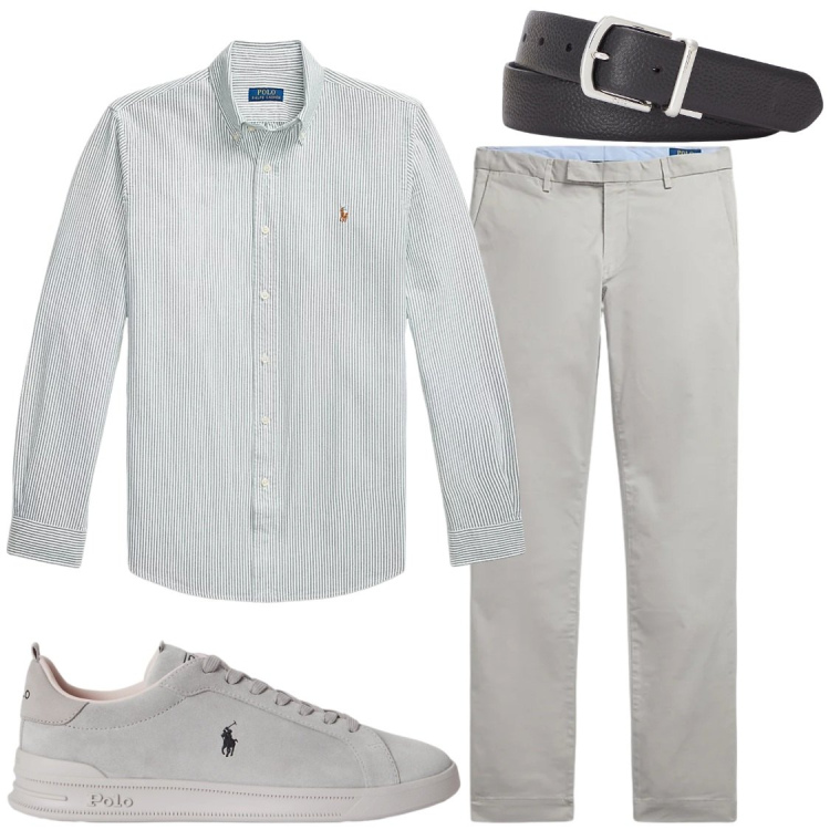 Outfit uomo - In ufficio. Stile Business/Elegante per Ufficio. Abbinamento con cinture, sneakers, camicie, pantaloni.