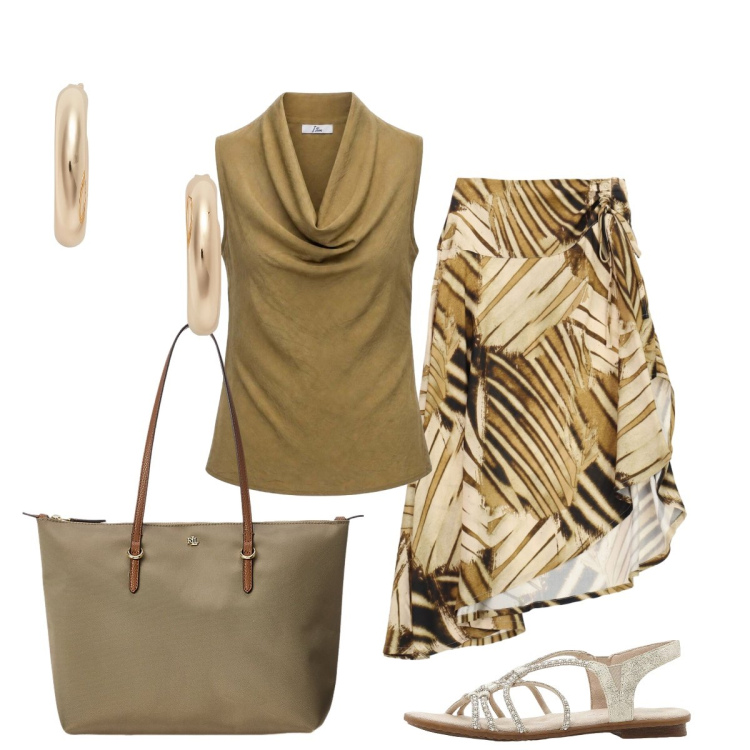 Outfit donna - In città. Stile Glamour per Tutti i giorni. Abbinamento con sandali, canottiere, gonne longuette, borse tote, orecchini.