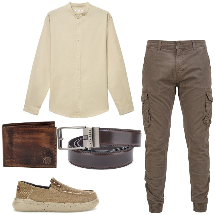Outfit uomo - Total look #2446081. Stile Trendy per Serata speciale. Abbinamento con camicie, cinture, portafogli, scarpe stringate, pantaloni cargo.