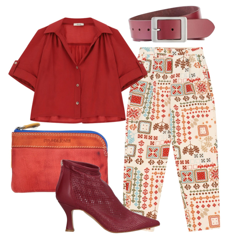 Outfit donna - Total look #2446085. Stile Vintage retrò per Ufficio. Abbinamento con stivaletti, cinture, pantaloni, camicie, portachiavi.