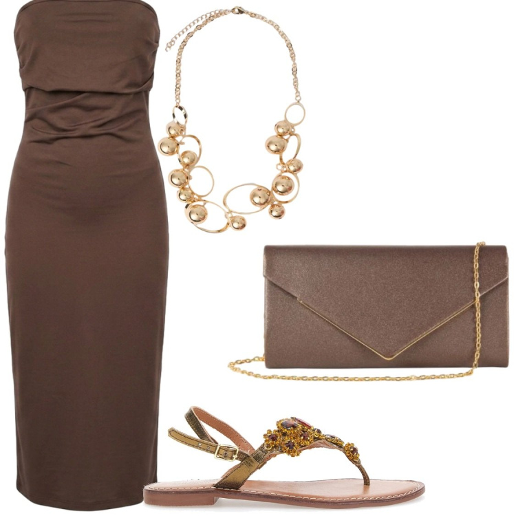 Outfit donna - Eleganza con sandalo gioiello. Stile Chic per Serata fuori. Abbinamento con clutch, vestiti midi/longuette, collane, sandali gioiello.