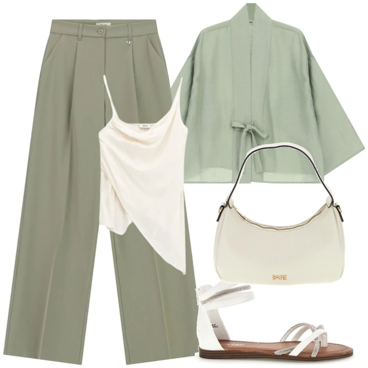 Outfit donna - Blazer leggerissimi #Dixie. Stile Chic per Serata fuori. Abbinamento con blazer, top, pantaloni a palazzo, borse a tracolla, sandali.
