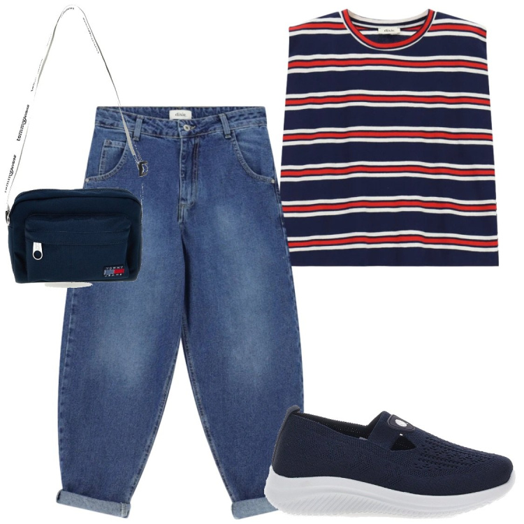 Outfit donna - Casual #Dixie. Stile Casual per Tutti i giorni. Abbinamento con jeans, top, sneakers, borse a tracolla.