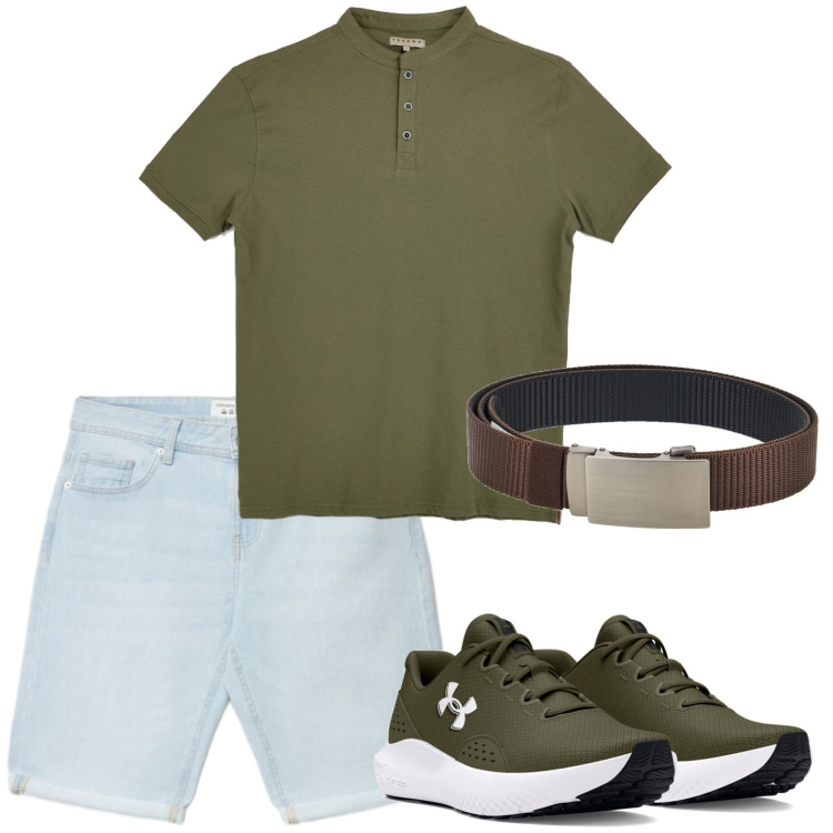 Outfit uomo - Total look #2446155. Abbinamento con shorts, scarpe sportive, t-shirt, cinture.