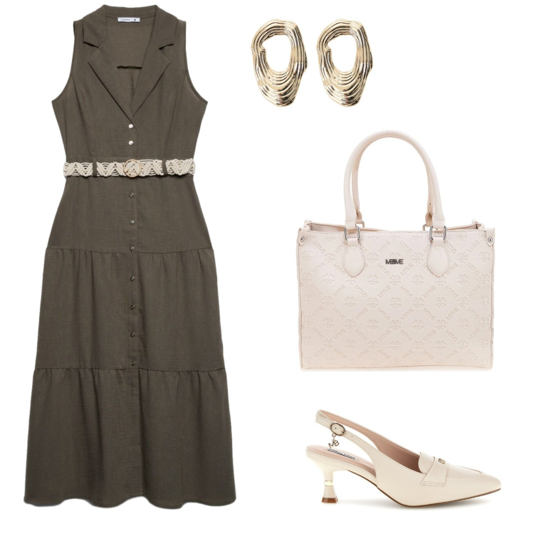 Outfit donna - Total look #2446177. Stile Casual chic per Ufficio. Abbinamento con vestiti chemisier, orecchini, borse a tracolla, décolleté.
