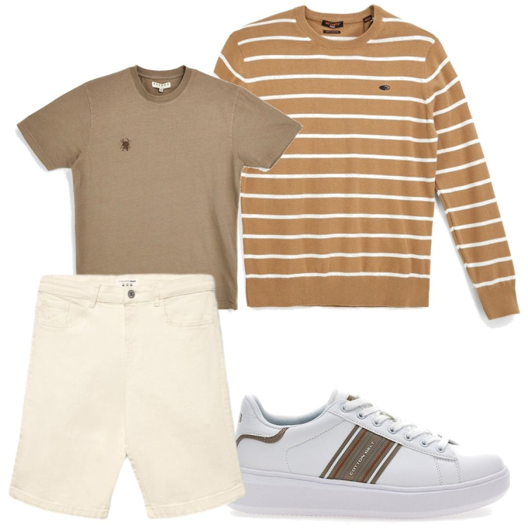 Outfit uomo - Maniche lunghe in cotone. Stile Trendy per Serata speciale. Abbinamento con shorts, sneakers, pullovers, t-shirt.