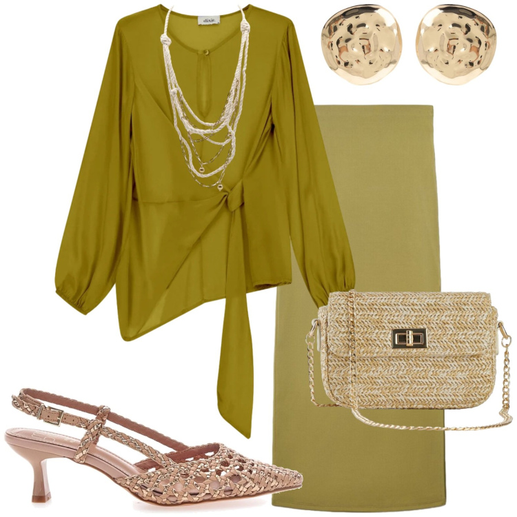 Outfit donna - Monocolore. Stile Casual chic per Cerimonia. Abbinamento con borse a tracolla, gonne lunghe, bluse, orecchini, collane, décolleté.