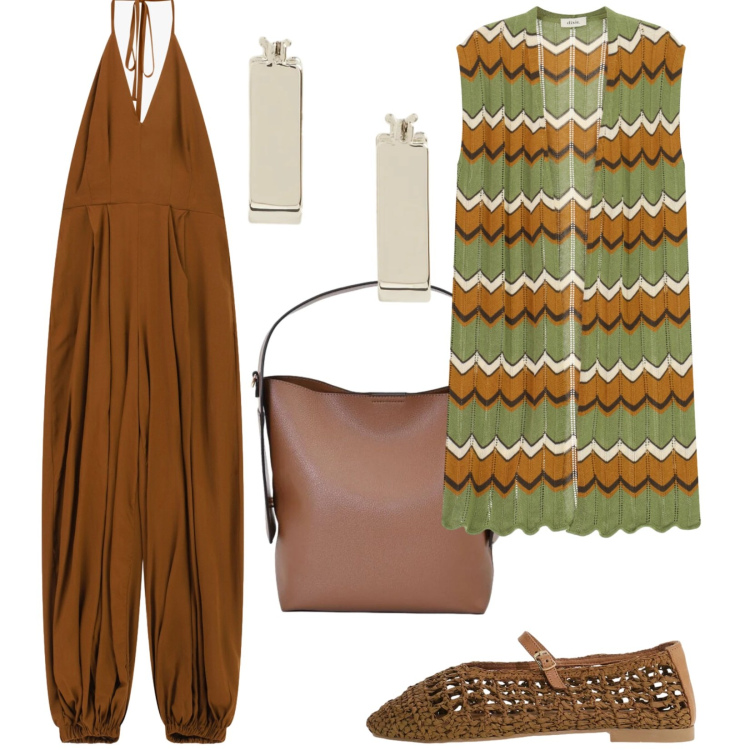 Outfit donna - Etnicagosto. Stile Etnico per Tutti i giorni. Abbinamento con tute, ballerine, gilet, borse a mano, orecchini.