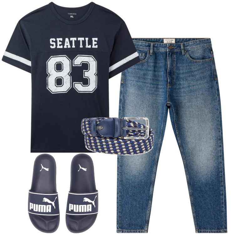 Outfit uomo - Total look #2446229. Stile Casual per Tutti i giorni. Abbinamento con t-shirt, jeans, sandali, cinture.
