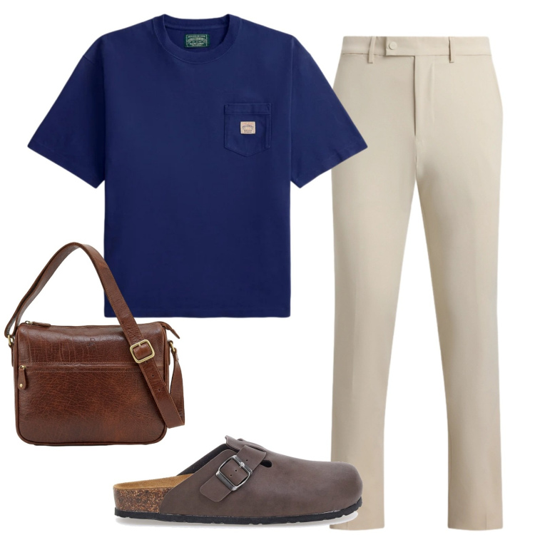 Outfit uomo - Total look #2446234. Stile Casual per Tutti i giorni. Abbinamento con pantaloni, t-shirt, sandali, borse sportive.