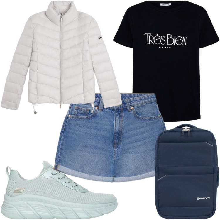 Outfit donna - Alpine Altitude : shorts. Stile Basic per Tutti i giorni. Abbinamento con t-shirt, shorts, piumini, zaini, scarpe sportive.