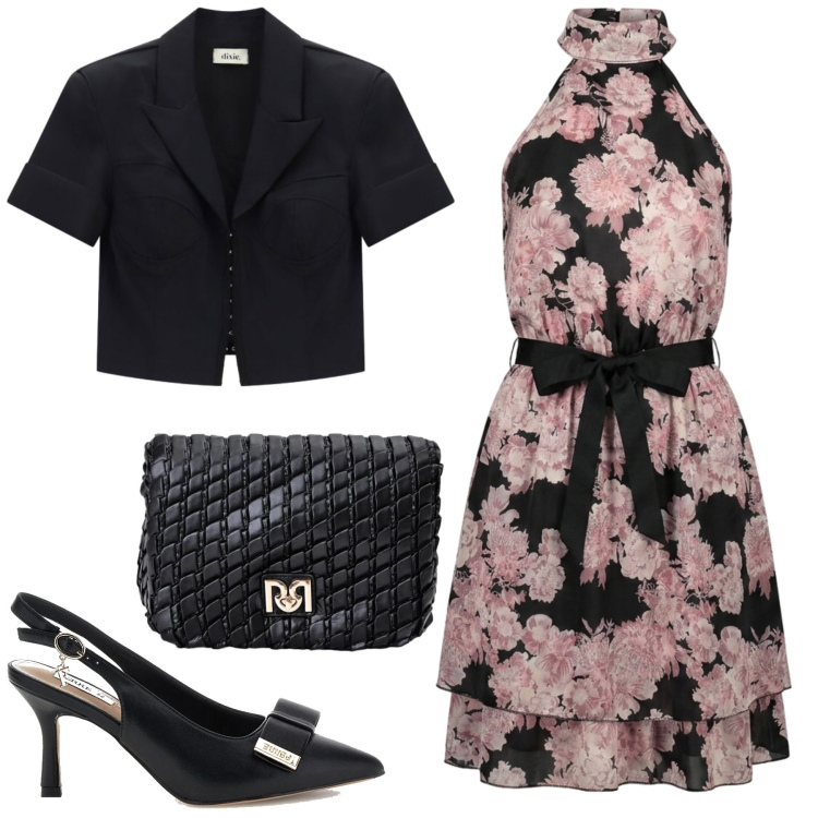 Outfit donna - Total look #2446356. Stile Romantica per Cerimonia. Abbinamento con blazer, borse a tracolla, vestiti corti, décolleté.