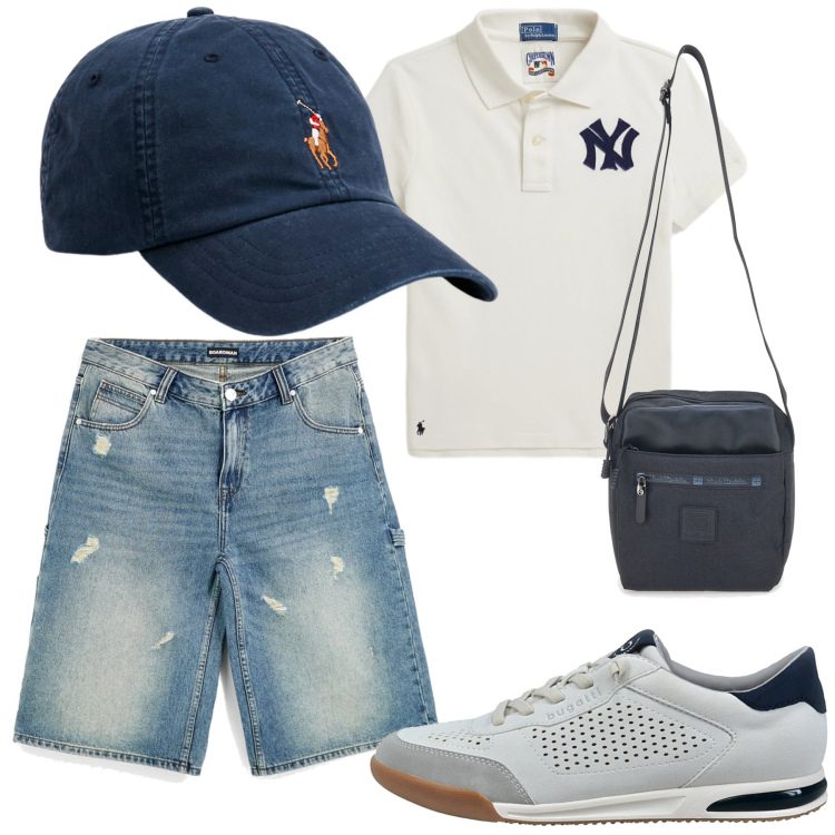 Outfit uomo - Total look #2446359. Stile Casual per Tutti i giorni. Abbinamento con cappelli, polo, portafogli, shorts, sneakers.