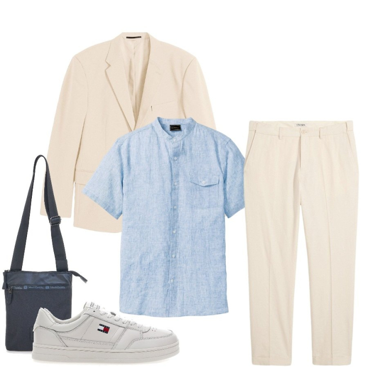 Outfit uomo - Total look #2446361. Stile Trendy per Tutti i giorni. Abbinamento con camicie a manica corta, pantaloni, giacche, sneakers, portafogli.